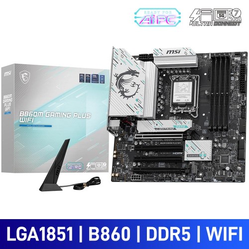 MSI B860M GAMING PLUS WIFI, Intel B860 Chipset, LGA1851, DDR5, Micro ATX Desktop Motherboard