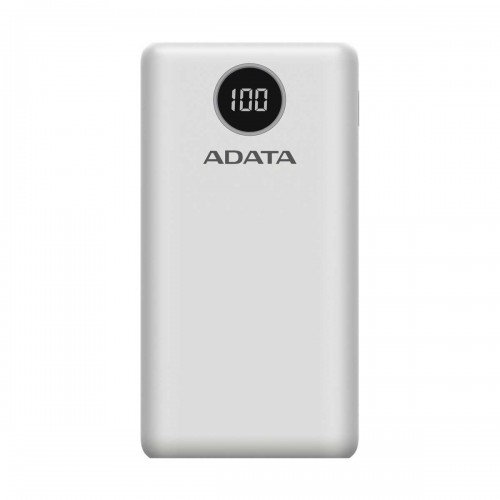 ADATA P20000QCD Power Bank with Digital Display, Triple Outputs, 20,000 mAh — White