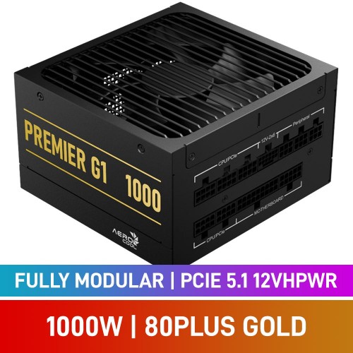 AeroCool PREMIER G1 Series PREMIER G1 1000 80 PLUS Gold Fully Modular PCIe 5.1 12VHPWR 12V-2x6 ATX 3.1 PSU, 1000w AeroCool PREMIER G1 Series PREMIER G1 1000 80 PLUS Gold Fully Modular PCIe 5.1 12VHPWR 12V-2x6 ATX 3.1 PSU, 1000w