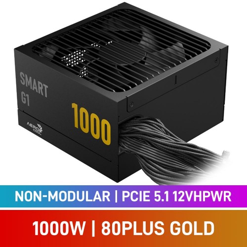 AeroCool SMART G1 Series SMART G1 1000 80 PLUS Gold Non-Modular PCIe 5.1 12VHPWR 12V-2x6 ATX 3.1 PSU, 1000w