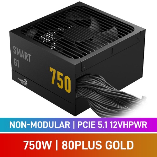 AeroCool SMART G1 Series SMART G1 750 80 PLUS Gold Non-Modular PCIe 5.1 12VHPWR 12V-2x6 ATX 3.1 PSU, 750w AeroCool SMART G1 Series SMART G1 750 80 PLUS Gold Non-Modular PCIe 5.1 12VHPWR 12V-2x6 ATX 3.1 PSU, 750w