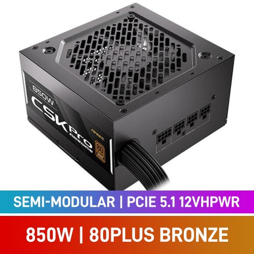 Antec CSK PRO Series CSK850 PRO ATX3.1 80 PLUS Bronze Semi-Modular PCIe 5.1 12VHPWR 12V-2x6 ATX 3.1 PSU, 850w Antec CSK PRO Series CSK850 PRO ATX3.1 80 PLUS Bronze Semi-Modular PCIe 5.1 12VHPWR 12V-2x6 ATX 3.1 PSU, 850w