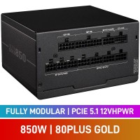 Cooler Master ELITE GOLD Series 80 PLUS Gold Fully Modular PCIe 5.1 12VHPWR 12V-2x6 ATX 3.1 PSU, 850w