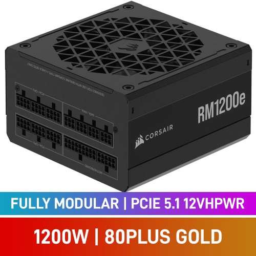 Corsair RMe Series RM1200e 80 PLUS Gold Fully Modular PCIe 5.1 12VHPWR 12V-2x6 ATX 3.1 PSU, 1200w