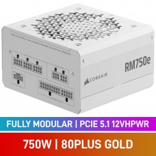 Corsair RMe Series RM750e White 80 PLUS Gold Fully Modular PCIe 5.1 12VHPWR 12V-2x6 ATX 3.1 PSU, 750w