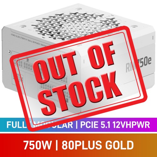 Corsair RMe Series RM750e White 80 PLUS Gold Fully Modular PCIe 5.1 12VHPWR 12V-2x6 ATX 3.1 PSU, 750w Corsair RMe Series RM750e White 80 PLUS Gold Fully Modular PCIe 5.1 12VHPWR 12V-2x6 ATX 3.1 PSU, 750w