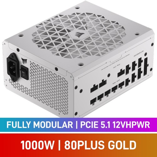 Corsair RMx SHIFT Series RM1000x SHIFT White 80 PLUS Gold Fully Modular PCIe 5.1 12VHPWR 12V-2x6 ATX 3.1 PSU, 1000w Corsair RMx SHIFT Series RM1000x SHIFT White 80 PLUS Gold Fully Modular PCIe 5.1 12VHPWR 12V-2x6 ATX 3.1 PSU, 1000w