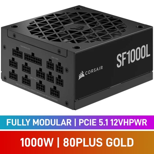 Corsair SF-L Series SF1000L 80 PLUS Gold Fully Modular PCIe 5.1 12VHPWR ATX 3.1 SFX-L Small Form Factor PSU, 1000w