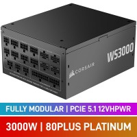Corsair WS3000 80 PLUS Platinum Fully Modular PCIe 5.1 12VHPWR 12V-2x6 ATX 3.1 PSU, 3000w Corsair WS3000 80 PLUS Platinum Fully Modular PCIe 5.1 12VHPWR 12V-2x6 ATX 3.1 PSU, 3000w