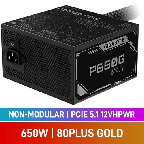 Gigabyte P-G PG5 Series GP-P650G PG5 80 PLUS Gold Non-Modular PCIe 5.1 12VHPWR 12V-2x6 ATX 3.1 PSU, 650w