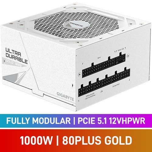 GIGABYTE ULTRA DURABLE Series GP-UD1000GM PG5 V2 ICE 80 PLUS Gold Fully Modular PCIe 5.1 12VHPWR ATX 3.1 PSU, 1000w