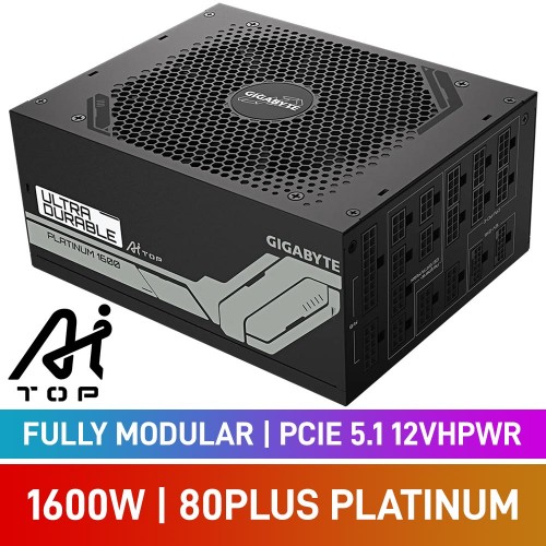 Gigabyte UD1600PM PG5 AI TOP 80 PLUS Platinum Fully Modular PCIe 5.1 12VHPWR 12V-2x6 ATX 3.1 PSU, 1600w