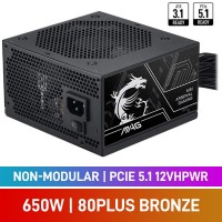MSI MAG A-BN PCIE5 III Series MAG A650BN PCIE5 III 80 PLUS Bronze Non-Modular PCIe 5.1 12VHPWR 12V-2x6 ATX 3.1 PSU, 650w MSI MAG A-BN PCIE5 III Series MAG A650BN PCIE5 III 80 PLUS Bronze Non-Modular PCIe 5.1 12VHPWR 12V-2x6 ATX 3.1 PSU, 650w