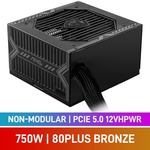 MSI MAG A750BN PCIE5 80 PLUS Bronze Non-Modular PCIe 5.0 12VHPWR ATX 3.0 PSU, 750w MSI MAG A750BN PCIE5 80 PLUS Bronze Non-Modular PCIe 5.0 12VHPWR ATX 3.0 PSU, 750w