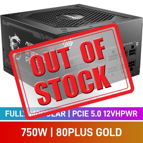 MSI MAG A750GL PCIE5 80 PLUS Gold Fully Modular PCIe 5.0 12VHPWR ATX 3.0 PSU, 750w