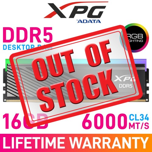 ADATA XPG LANCER BLADE RGB 16GB (1 x 16GB) DDR5 DRAM 6000MHz CL34 1.35V AX5U6000C3416G-SLABRBK Memory Module — Black ADATA XPG LANCER BLADE RGB 16GB (1 x 16GB) DDR5 DRAM 6000MHz CL34 1.35V AX5U6000C3416G-SLABRBK Memory Module — Black