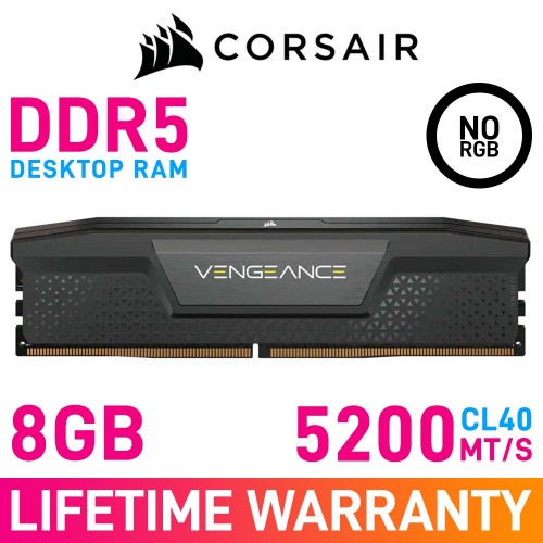 Corsair VENGEANCE DDR5 8GB (1 x 8GB) DDR5 DRAM 5200MHz CL40 1.25V CMK8GX5M1B5200C40 Memory Module — Black