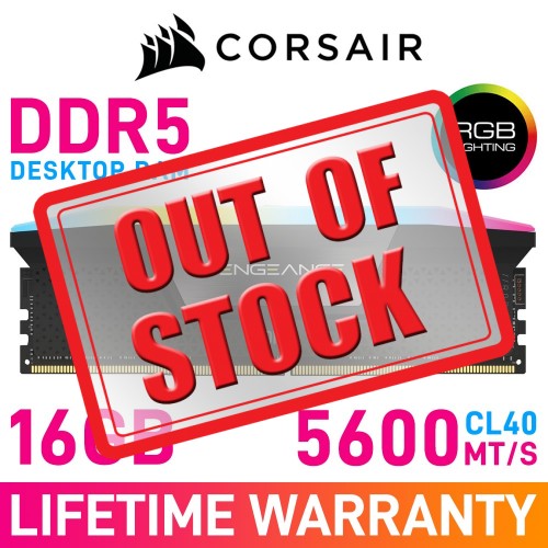 Corsair VENGEANCE RGB DDR5 16GB (1 x 16GB) DDR5 DRAM 5600MHz CL40 1.25V CMH16GX5M1B5600C40 Memory Module — Black