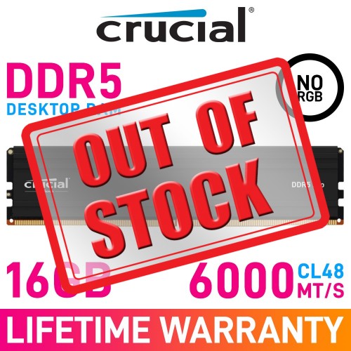 Crucial PRO DDR5 16GB (1 x 16GB) DDR5 DRAM 6000MHz CL48 1.10V CP16G60C48U5 Memory Module — Black