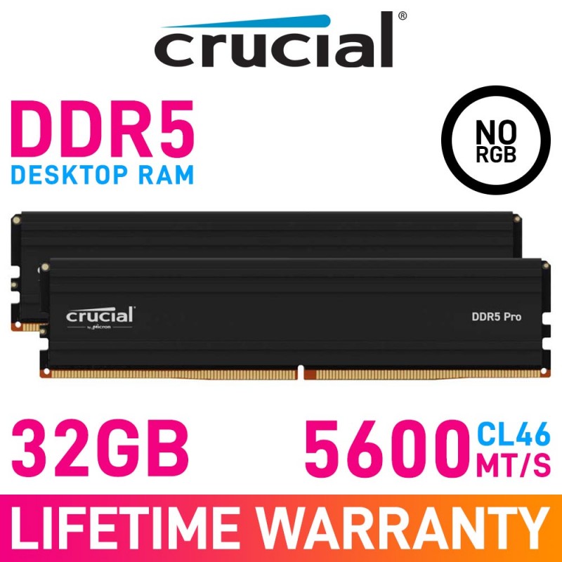Crucial PRO DDR5 32GB (2 x 16GB) DDR5 DRAM 5600MHz CL46 1.10V