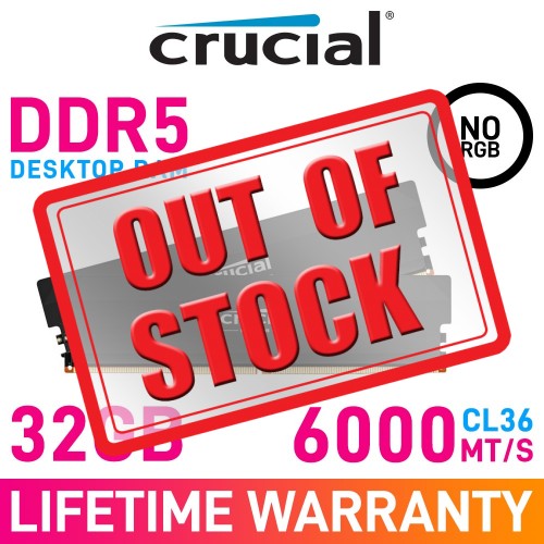Crucial PRO OVERCLOCKING DDR5 32GB (2 x 16GB) DDR5 DRAM 6000MHz CL36 1.35V CP2K16G60C36U5B Memory Kit — Black