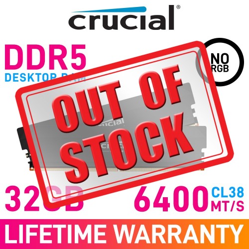 Crucial PRO OVERCLOCKING DDR5 32GB (2 x 16GB) DDR5 DRAM 6400MHz CL38 1.35V CP2K16G64C38U5B Memory Kit — Black