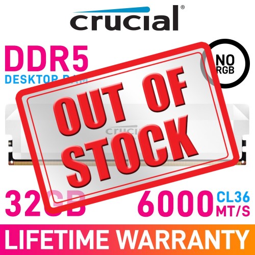Crucial PRO OVERCLOCKING DDR5 32GB (1 x 32GB) DDR5 DRAM 6000MHz CL36 1.35V CP32G60C40U5W Memory Module — White