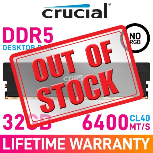 Crucial PRO OVERCLOCKING DDR5 32GB (1 x 32GB) DDR5 DRAM 6400MHz CL40 1.35V CP32G64C40U5B Memory Module — Black