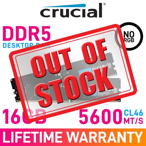 Crucial 16GB (2 x 8GB) DDR5 DRAM 5600MHz CL46 1.10V CT2K8G56C46U5 Memory Kit