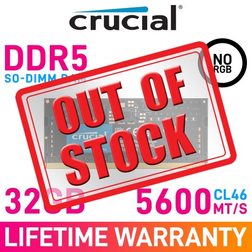 Crucial 32GB (1 x 32GB) DDR5 DRAM 5600MHz CL46 1.10V CT32G56C46S5 SO-DIMM Memory Module