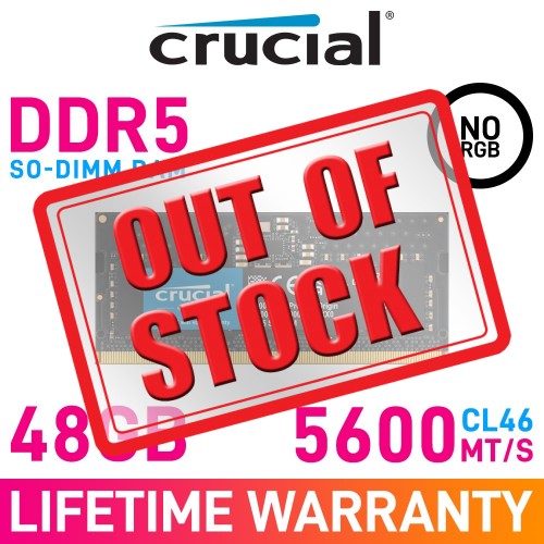 Crucial 48GB (1 x 48GB) DDR5 DRAM 5600MHz CL46 1.10V CT48G56C46S5 SO-DIMM Memory Module