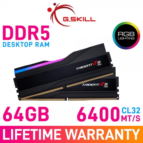G.Skill TRIDENT Z5 RGB 64GB (2 x 32GB) DDR5 DRAM 6400MHz CL32 1.40