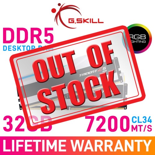 G.Skill TRIDENT Z5 RGB 32GB (2 x 16GB) DDR5 DRAM 7200MHz CL34 1.40V F5-7200J3445G16GX2-TZ5RW Memory Kit — White G.Skill TRIDENT Z5 RGB 32GB (2 x 16GB) DDR5 DRAM 7200MHz CL34 1.40V F5-7200J3445G16GX2-TZ5RW Memory Kit — White