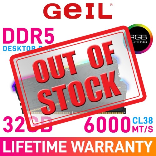 GeIL GEMINI RGB AMD EDITION 32GB (2 x 16GB) DDR5 DRAM 6000MHz CL38 1.35V GAMSG532GB6000C38BDC Memory Kit — Black