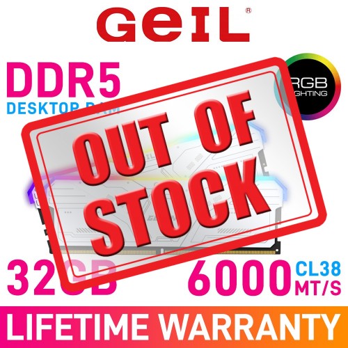 GeIL GEMINI RGB AMD EDITION 32GB (2 x 16GB) DDR5 DRAM 6000MHz CL38 1.35V GAMSW532GB6000C38BDC Memory Kit — White