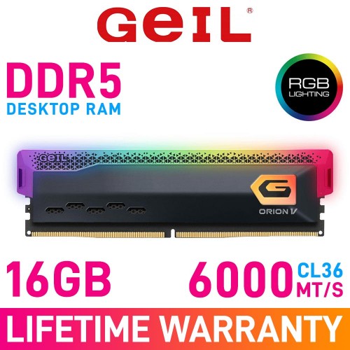 GeIL ORION V RGB AMD EDITION 16GB (1 x 16GB) DDR5 DRAM 6000MHz CL36 1.35V GAVSG516GB6000C36CSC Memory Module — Grey