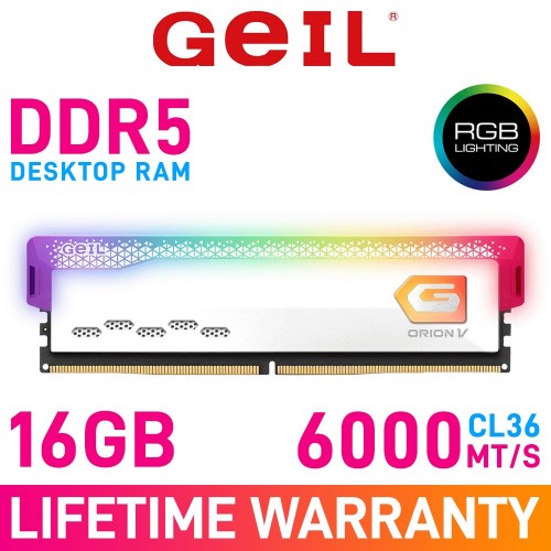 GeIL ORION V RGB AMD EDITION 16GB (1 x 16GB) DDR5 DRAM 6000MHz CL36 1.35V GAVSW516GB6000C36CSC Memory Module — White