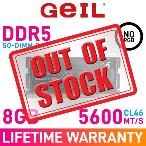 GeIL PRISTINE 8GB (1 x 8GB) DDR5 DRAM 5600MHz CL46 1.10V GS58GB5600C46SC SO-DIMM Memory Module GeIL PRISTINE 8GB (1 x 8GB) DDR5 DRAM 5600MHz CL46 1.10V GS58GB5600C46SC SO-DIMM Memory Module