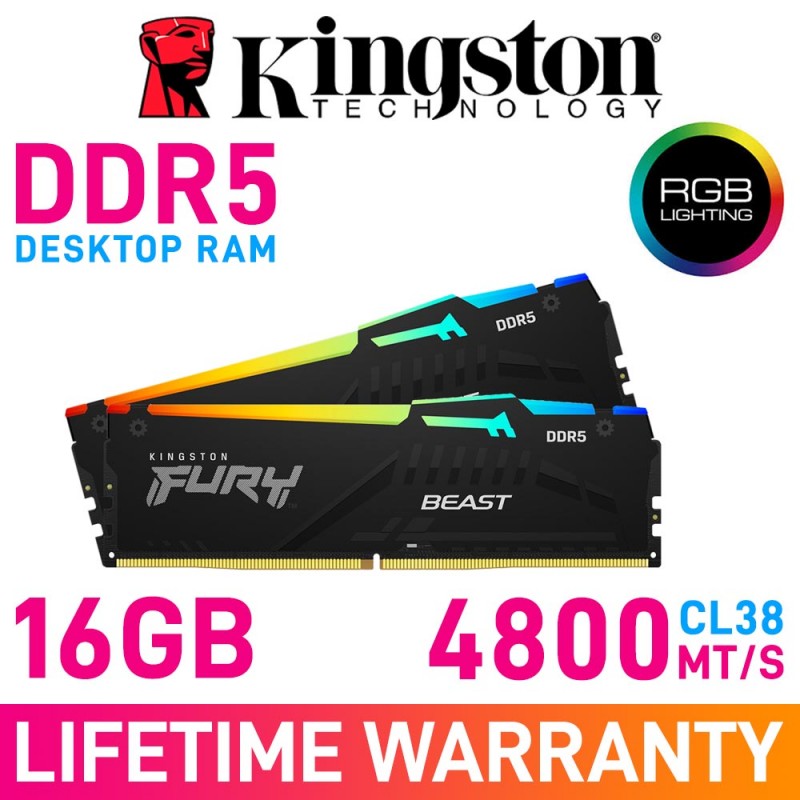 Kingston FURY BEAST DDR5 RGB 16GB (2 x 8GB) DDR5 DRAM 4800MHz CL38