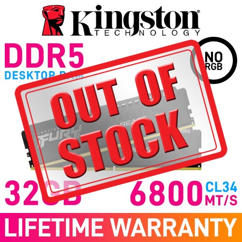 Kingston FURY BEAST DDR5 32GB (2 x 16GB) DDR5 DRAM 6800MHz CL34 1.40V KF568C34BBK2-32 Memory Kit — Black Kingston FURY BEAST DDR5 32GB (2 x 16GB) DDR5 DRAM 6800MHz CL34 1.40V KF568C34BBK2-32 Memory Kit — Black