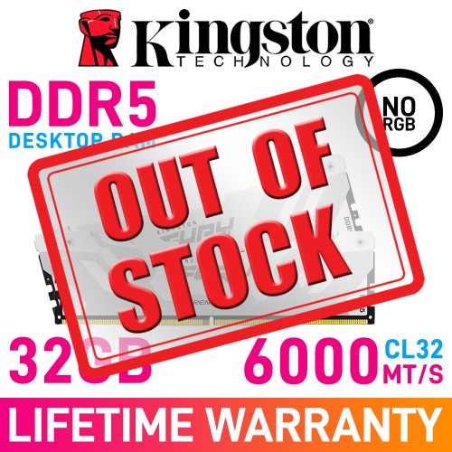 Kingston FURY RENEGADE DDR5 32GB (2 x 16GB) DDR5 DRAM 6000MHz CL32 1.35V KF560C32RWK2-32 Memory Kit — White