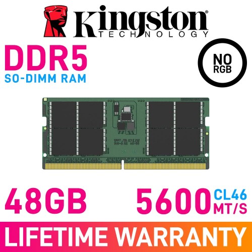 Kingston ValueRAM 48GB (1 x 48GB) DDR5 DRAM 5600MHz CL46 1.10V KVR56S46BD8-48 SO-DIMM Memory Module