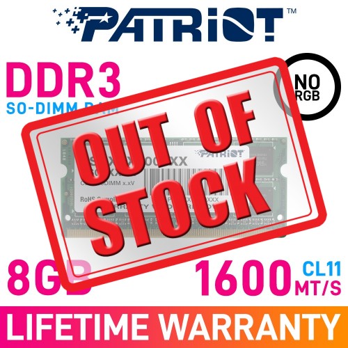 Patriot SIGNATURE LINE 8GB (1 x 8GB) DDR3 DRAM 1600MHz CL11 1.35V PSD38G1600L2S SO-DIMM Memory Module