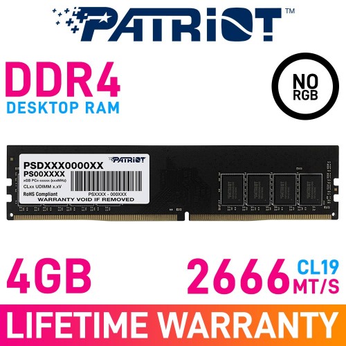 Patriot SIGNATURE LINE 4GB (1 x 4GB) DDR4 DRAM 2666MHz CL19 1.20V PSD44G266681 Memory Module