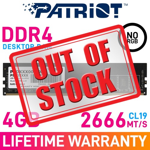 Patriot SIGNATURE LINE 4GB (1 x 4GB) DDR4 DRAM 2666MHz CL19 1.20V PSD44G266681 Memory Module Patriot SIGNATURE LINE 4GB (1 x 4GB) DDR4 DRAM 2666MHz CL19 1.20V PSD44G266681 Memory Module