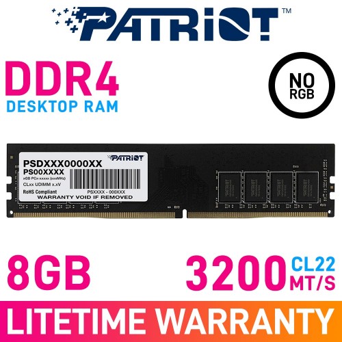 Patriot SIGNATURE LINE 8GB (1 x 8GB) DDR4 DRAM 3200MHz CL22 1.20V PSD48G320081 Memory Module