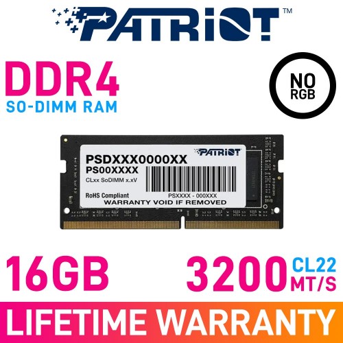 Patriot SIGNATURE LINE 16GB (1 x 16GB) DDR4 DRAM 3200MHz CL22 1.20V PSD416G320081S SO-DIMM Memory Module