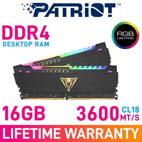 Patriot Viper Steel RGB 16GB (2 x 8GB) DDR4 DRAM 3600MHz CL18 1.35V PVSR416G360C8K Memory Kit — Black