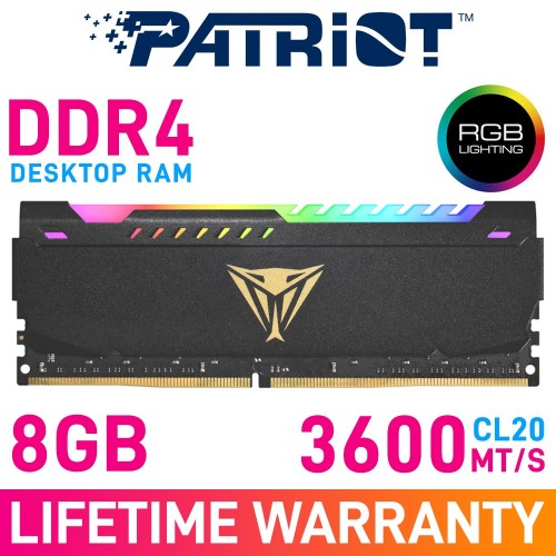 Patriot Viper Steel RGB 8GB (1 x 8GB) DDR4 DRAM 3600MHz CL20 1.35V PVSR48G360C0 Memory Module — Black