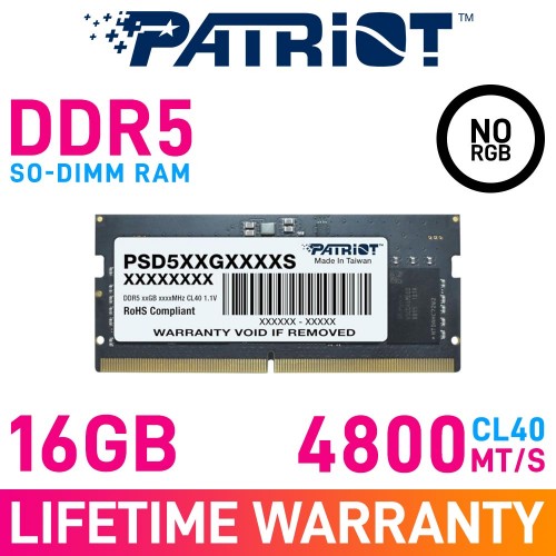 Patriot SIGNATURE LINE 16GB (1 x 16GB) DDR5 DRAM 4800MHz CL40 1.10V PSD516G480081S SO-DIMM Memory Module